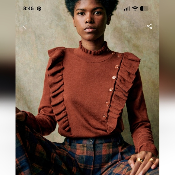 Sezane Sweaters - Sezane Rust Ruffle-Trim Knit Sweater